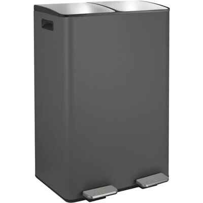 Spirella – 60 l (2 x 30 l) Küchenabfalleimer mit Pedalantrieb – Modell Aliya – Gebürsteter Edelstahl – Deckel mit Soft-Close-Funktion – Herausnehmbare Eimer – Seitliche Griffe – Mattgrau Spirella – 60 l (2 x 30 l) Küchenabfalleimer mit Pedalantrieb – Modell Aliya – Gebürsteter Edelstahl – Deckel mit Soft-Close-Funktion – Herausnehmbare Eimer – Seitliche Griffe – Mattgrau
