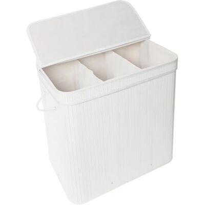 Relaxdays Wäschekorb mit Deckel, Bambus, 150 l, 3 Fächer, HxBxT: 61,5 x 61 x 41,5 cm, Badezimmer Wäschetruhe, weiß Relaxdays Wäschekorb mit Deckel, Bambus, 150 l, 3 Fächer, HxBxT: 61,5 x 61 x 41,5 cm, Badezimmer Wäschetruhe, weiß