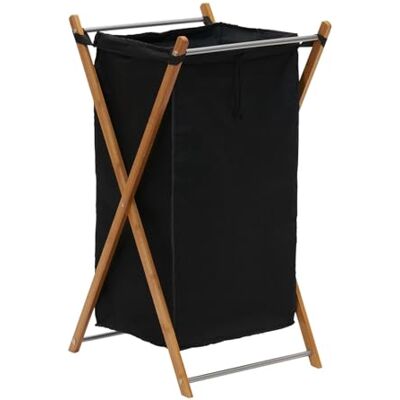 Household Essentials X-Frame Laundry Hamper, Bamboo Frame with Black Canvas Bag Household Essentials X-Frame Laundry Hamper, Bamboo Frame with Black Canvas Bag