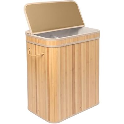 Relaxdays Wäschekorb mit Deckel, Bambus, 100 l, 2 Innenfächer, HxBxT: 63 x 52 x 32 cm, Badezimmer Wäschetruhe, Natur Relaxdays Wäschekorb mit Deckel, Bambus, 100 l, 2 Innenfächer, HxBxT: 63 x 52 x 32 cm, Badezimmer Wäschetruhe, Natur