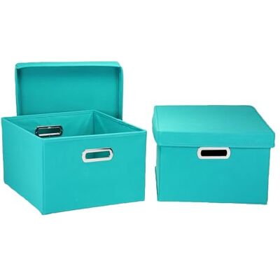 Household Essentials Aufbewahrungsboxen aus Stoff, mit Deckel und Griffen, Aqua Household Essentials Aufbewahrungsboxen aus Stoff, mit Deckel und Griffen, Aqua