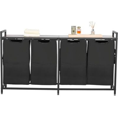 VEVOR Wäschekorb Wäschesammler mit Holztischplatte, Wäschesortierer mit 4 ausziehbaren Beuteln (600D Oxford Stoff) & Metallrahmen, Wäsche-Sortiersystem für schmutzige Kleidung Badezimmer Schwarz VEVOR Wäschekorb Wäschesammler mit Holztischplatte, Wäschesortierer mit 4 ausziehbaren Beuteln (600D Oxford Stoff) & Metallrahmen, Wäsche-Sortiersystem für schmutzige Kleidung Badezimmer Schwarz