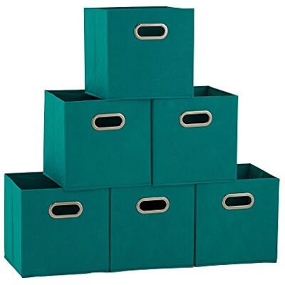 Household Essentials 83-1 Faltbare Stoff-Aufbewahrungskörbe Set mit 6 Griffen Aqua - Aufbewahrungskörbe Household Essentials 83-1 Faltbare Stoff-Aufbewahrungskörbe Set mit 6 Griffen Aqua - Aufbewahrungskörbe