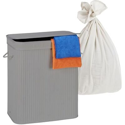 Relaxdays Wäschekorb mit Deckel, 2 Fächer, Bambus, 100 l, faltbar, HxBxT: 60x52x32 cm, Wäsche Sortiersystem, Farbwahl Relaxdays Wäschekorb mit Deckel, 2 Fächer, Bambus, 100 l, faltbar, HxBxT: 60x52x32 cm, Wäsche Sortiersystem, Farbwahl