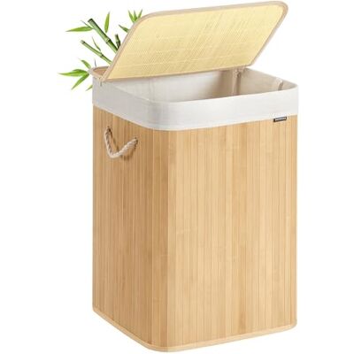 SONGMICS Wäschekorb, 95 L Wäschesammler mit Deckel, Wäschebox Bambus, mit Griffen, faltbar, Wäschesack herausnehmbar maschinenwaschbar, Waschküche, naturfarben LCB060Y01 SONGMICS Wäschekorb, 95 L Wäschesammler mit Deckel, Wäschebox Bambus, mit Griffen, faltbar, Wäschesack herausnehmbar maschinenwaschbar, Waschküche, naturfarben LCB060Y01