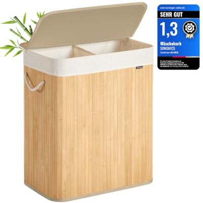 SONGMICS Wäschekorb 2 Fächer, 100 L, mit Deckel, naturfarben SONGMICS Wäschekorb 2 Fächer, 100 L, mit Deckel, naturfarben