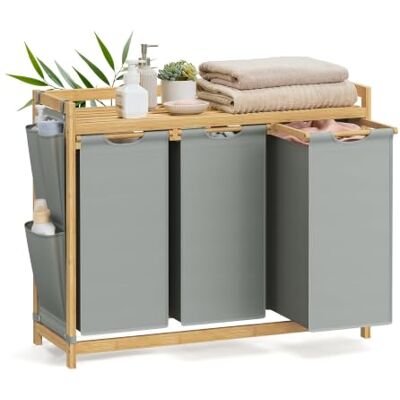 SONGMICS Wäschekorb 2 Fächer, Bambus, Wäschesortierer, 150 L SONGMICS Wäschekorb 2 Fächer, Bambus, Wäschesortierer, 150 L