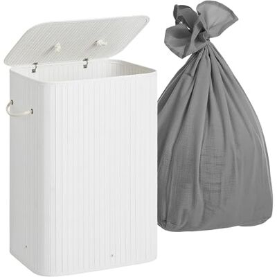 Relaxdays Wäschekorb mit Deckel, 2 Fächer, Bambus, 105 l, faltbar, HxBxT: 63 x 52 x 32 cm, Wäsche Sortiersystem, weiß Relaxdays Wäschekorb mit Deckel, 2 Fächer, Bambus, 105 l, faltbar, HxBxT: 63 x 52 x 32 cm, Wäsche Sortiersystem, weiß