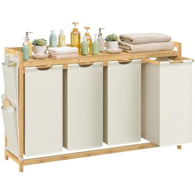 SONGMICS Wäschekorb 4 Fächer, Bambus, Wäschesortierer, 200 L SONGMICS Wäschekorb 4 Fächer, Bambus, Wäschesortierer, 200 L