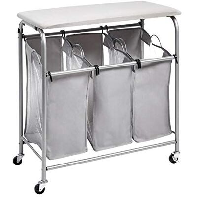 Amazon Wäschesortierer mit 3 Taschen und Tisch-Bügelbrett, Rechteckig, grau, 80 cm x 41 cm x 84 cm Amazon Wäschesortierer mit 3 Taschen und Tisch-Bügelbrett, Rechteckig, grau, 80 cm x 41 cm x 84 cm