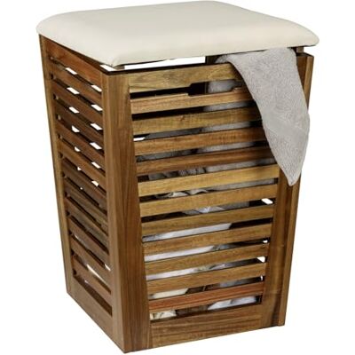 WENKO Wäschetruhe mit Sitzpolster Mod. Fondi aus massivem Akazienholz mit 55 L Fassungsvermögen Sitzp. aus 100% Baumwolle Maße 40 x 56 x 40 cm Braun WENKO Wäschetruhe mit Sitzpolster Mod. Fondi aus massivem Akazienholz mit 55 L Fassungsvermögen Sitzp. aus 100% Baumwolle Maße 40 x 56 x 40 cm Braun