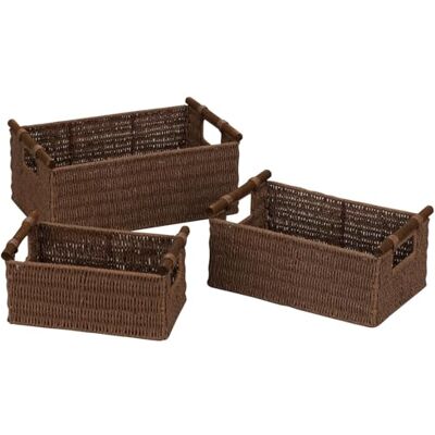 Household Essentials Haushalt Essentials Handgewebte Papier Seil Körbe mit Holz Griffe, Dunkelbraun Fleck, Set von 3 Household Essentials Haushalt Essentials Handgewebte Papier Seil Körbe mit Holz Griffe, Dunkelbraun Fleck, Set von 3