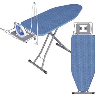 SONGMICS Bügelbrett, 135 x 48 cm Bügelfläche, Bügeltisch höhenverstellbar, klappbar, mit Kabelhalter, Bügeleisenablage, Haken, für Dampfbügelstation, mitternachtsblau-schwarz LLB007QP01 SONGMICS Bügelbrett, 135 x 48 cm Bügelfläche, Bügeltisch höhenverstellbar, klappbar, mit Kabelhalter, Bügeleisenablage, Haken, für Dampfbügelstation, mitternachtsblau-schwarz LLB007QP01