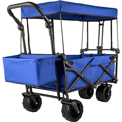 VEVOR Bollerwagen Faltbar 92,7 x 54,3 x 98,5 cm, Handwagen faltbar 100 kg, Blauer Bollerwagen Dach Luftreifen 600D Oxford Polyester, Klappbarer Handwagen mit 2 Klettbändern, für Aktivitäten im Freie VEVOR Bollerwagen Faltbar 92,7 x 54,3 x 98,5 cm, Handwagen faltbar 100 kg, Blauer Bollerwagen Dach Luftreifen 600D Oxford Polyester, Klappbarer Handwagen mit 2 Klettbändern, für Aktivitäten im Freie