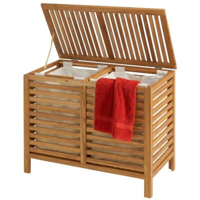 Relaxdays Wäschesammler 2 Fächer, Wäschetruhe 150 L, natur entnehmbare Wäschesäcke, HBT: 67,5x89x46,5 cm, Walnussholz Relaxdays Wäschesammler 2 Fächer, Wäschetruhe 150 L, natur entnehmbare Wäschesäcke, HBT: 67,5x89x46,5 cm, Walnussholz