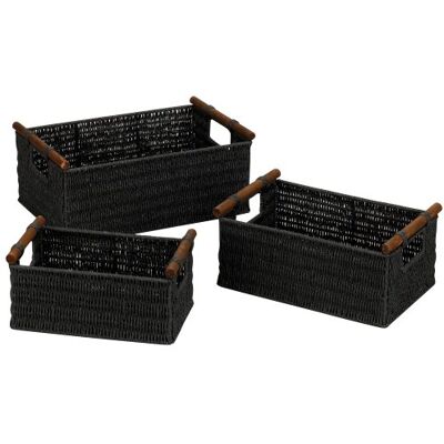 Household Essentials Haushalt Essentials Korb-Set, Holz Griffe, 3er-Set schwarz Household Essentials Haushalt Essentials Korb-Set, Holz Griffe, 3er-Set schwarz