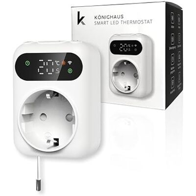 Könighaus Infrarot Smart LED Thermostat WLAN Steckdosen-Thermostat 16A für Heizung & Kühlung App-Steuerung, Wochenprogramm, Zeitschaltuhr, Frostschutz inkl. Fühler – kompatibel mit Alexa & Tuya Könighaus Infrarot Smart LED Thermostat WLAN Steckdosen-Thermostat 16A für Heizung & Kühlung App-Steuerung, Wochenprogramm, Zeitschaltuhr, Frostschutz inkl. Fühler – kompatibel mit Alexa & Tuya