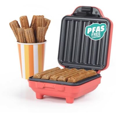 GILES & POSNER FUNFAIR Mini-Churro-Maker, elektrisch, 550 W, 5 Stück PFAS-freie Antihaftplatten, automatische Temperaturregelung, Betriebs-/Bereitschaftsanzeige, kabelgebunden, 230 V, rot GILES & POSNER FUNFAIR Mini-Churro-Maker, elektrisch, 550 W, 5 Stück PFAS-freie Antihaftplatten, automatische Temperaturregelung, Betriebs-/Bereitschaftsanzeige, kabelgebunden, 230 V, rot