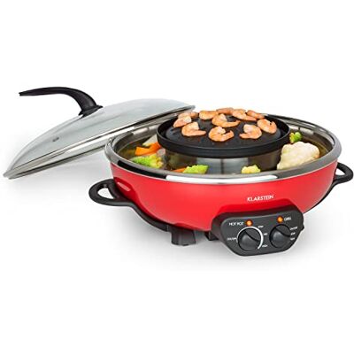 Klarstein Szechuan Hot Pot und Grillplatte, Hot Pot Topf Volumen: 5 Liter, Grill 1350 Watt / 38 cm Ø, Grillplatte: 600 Watt / 22 cm Ø, Heizelement aus Aluminium, rot Klarstein Szechuan Hot Pot und Grillplatte, Hot Pot Topf Volumen: 5 Liter, Grill 1350 Watt / 38 cm Ø, Grillplatte: 600 Watt / 22 cm Ø, Heizelement aus Aluminium, rot