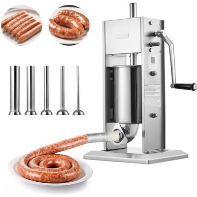 VEVOR Manueller Wurstfüller 3 L, Vertikale Wurstfüllmaschine mit 5 Füllrohren, Fleischfüllmaschine Zweistufiger Edelstahlfüller, Wurstpresse Geeignet für Gewerblichen & Privaten Gebrauch VEVOR Manueller Wurstfüller 3 L, Vertikale Wurstfüllmaschine mit 5 Füllrohren, Fleischfüllmaschine Zweistufiger Edelstahlfüller, Wurstpresse Geeignet für Gewerblichen & Privaten Gebrauch