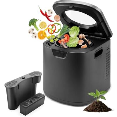 NutriChef Elektrischer Küchenkomposter, intelligenter Komposter mit 2 geruchlosen Kohlefiltern, elektrischer Komposteimer für den Innenbereich, 3 Volumenbasierte Modi, klein, mittel und groß, Schwarz NutriChef Elektrischer Küchenkomposter, intelligenter Komposter mit 2 geruchlosen Kohlefiltern, elektrischer Komposteimer für den Innenbereich, 3 Volumenbasierte Modi, klein, mittel und groß, Schwarz