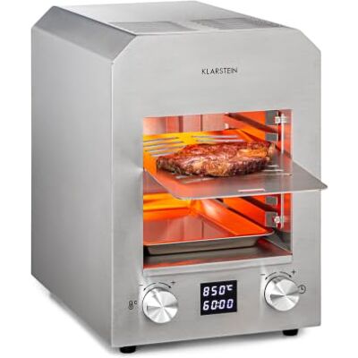 Klarstein Hannibal Hochtemperaturgrill, Indoor-Grillgerät, Leistung: 2.200 W, Temperatur: 200-850 °C, Infrarot-Heizelement, CharForce System, Grillfläche: 18,5 x 30 cm, LED-Display, Timer, silber Klarstein Hannibal Hochtemperaturgrill, Indoor-Grillgerät, Leistung: 2.200 W, Temperatur: 200-850 °C, Infrarot-Heizelement, CharForce System, Grillfläche: 18,5 x 30 cm, LED-Display, Timer, silber