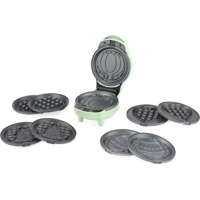 GILES & POSNER Sorbet Gloss Mini-Waffeleisen mit 5 abnehmbaren Platten Antihaftplatten, Cool-Touch-Gehäuse, Betriebsanzeige, pastellgrüne Oberfläche, Platten mit Festtagsmotiv enthalten GILES & POSNER Sorbet Gloss Mini-Waffeleisen mit 5 abnehmbaren Platten Antihaftplatten, Cool-Touch-Gehäuse, Betriebsanzeige, pastellgrüne Oberfläche, Platten mit Festtagsmotiv enthalten