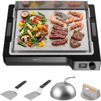 Cecotec Tischgrill elektrisch Teppanyaki Steel, Edelstahlplatte, 100–250 °C 5-mm-SUS430-Platte, 360 x 225 mm, abnehmbar, Temperaturdisplay, Fettauffangschale, inkl. Deckel, 2 Spateln und Smashpresse Cecotec Tischgrill elektrisch Teppanyaki Steel, Edelstahlplatte, 100–250 °C 5-mm-SUS430-Platte, 360 x 225 mm, abnehmbar, Temperaturdisplay, Fettauffangschale, inkl. Deckel, 2 Spateln und Smashpresse