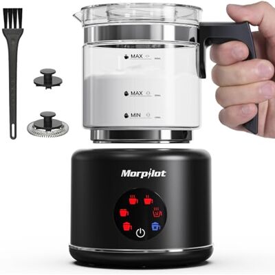 morpilot Milchaufschäumer Elektrisch, 6 in 1 Milchschäumer für heißer, kalter und heißer Schokolade, 130-500ml, 600W, Latte-Design, Spülmaschinenfest, Visuelles Glas morpilot Milchaufschäumer Elektrisch, 6 in 1 Milchschäumer für heißer, kalter und heißer Schokolade, 130-500ml, 600W, Latte-Design, Spülmaschinenfest, Visuelles Glas