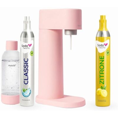 SodaTASTE Sparpaket: Mysoda Woody Wassersprudler aus erneuerbarem Holzkomposit mit 1L BPA-freier Plastikflasche, CO2-Zylinder Classic + CO2-Zylinder Zitrone (Rosa) SodaTASTE Sparpaket: Mysoda Woody Wassersprudler aus erneuerbarem Holzkomposit mit 1L BPA-freier Plastikflasche, CO2-Zylinder Classic + CO2-Zylinder Zitrone (Rosa)