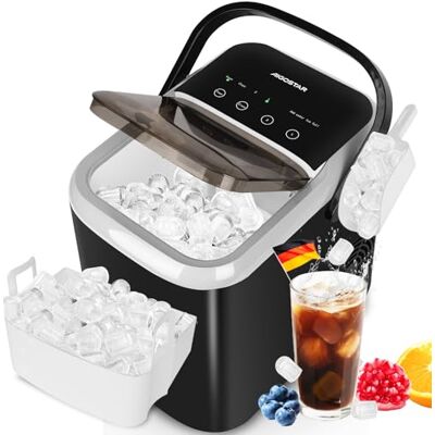 Aigostar Klein Eiswürfelmaschine, Doppeldeckel Eiswürfel Maschine, Schwarz 1,5L, 130W, 9 Eiswürfel in 6 Mins, 14kg/24h, 2 Eiswürfel Größen, Selbstreinigend, Eisbehälter voll & Wassermangelwarnung Aigostar Klein Eiswürfelmaschine, Doppeldeckel Eiswürfel Maschine, Schwarz 1,5L, 130W, 9 Eiswürfel in 6 Mins, 14kg/24h, 2 Eiswürfel Größen, Selbstreinigend, Eisbehälter voll & Wassermangelwarnung
