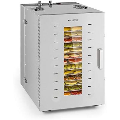 Klarstein Master Jerky Dörrautomat, Dehydrator stufenlos regelbare Temperatur von 40-90 °C, 15h-Timer, DigiSet Control, 16 Einschübe aus Edelstahl, Dörrgerät mit 1500W, silber Klarstein Master Jerky Dörrautomat, Dehydrator stufenlos regelbare Temperatur von 40-90 °C, 15h-Timer, DigiSet Control, 16 Einschübe aus Edelstahl, Dörrgerät mit 1500W, silber