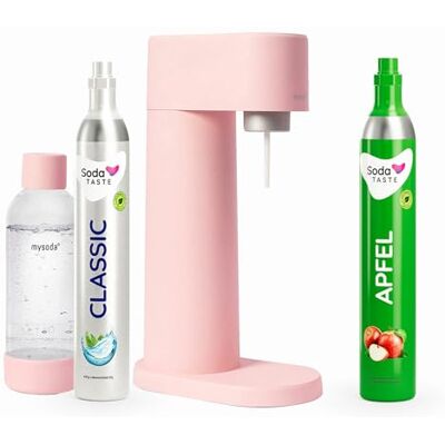SodaTASTE Sparpaket: Mysoda Woody Wassersprudler aus erneuerbarem Holzkomposit mit 1L BPA-freier Plastikflasche, CO2-Zylinder Classic + CO2-Zylinder Apfel (Rosa) SodaTASTE Sparpaket: Mysoda Woody Wassersprudler aus erneuerbarem Holzkomposit mit 1L BPA-freier Plastikflasche, CO2-Zylinder Classic + CO2-Zylinder Apfel (Rosa)