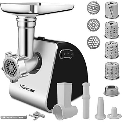 COOCHEER 5 in 1 Elektrischer Fleischwolf 2000W mit Reibe, Edelstahl Weiß Hackfleischmaschine 3 Lochscheiben, 4 Raspeln, Wurstfüller und Gebäckaufsatz. Perfekt für die Haushaltsküche COOCHEER 5 in 1 Elektrischer Fleischwolf 2000W mit Reibe, Edelstahl Weiß Hackfleischmaschine 3 Lochscheiben, 4 Raspeln, Wurstfüller und Gebäckaufsatz. Perfekt für die Haushaltsküche