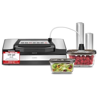 Caso VRH 700 advanced Pro Vakuumierer Testsieger, 150 Vakuumiervorgänge nonstop, doppelte Schweißnaht, 20 Liter/Min, Cutter, inkl. 2 Profi- Folien, inkl. 2 VacuBoxxen, inkl. 2 Aromaverschlüssen Caso VRH 700 advanced Pro Vakuumierer Testsieger, 150 Vakuumiervorgänge nonstop, doppelte Schweißnaht, 20 Liter/Min, Cutter, inkl. 2 Profi- Folien, inkl. 2 VacuBoxxen, inkl. 2 Aromaverschlüssen