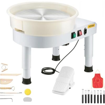 VEVOR Töpferscheibe 450 W, 35 cm Drehteller, Tonmaschine Drehzahlregelung 60–300 U/min per Fußpedal, Abnehmbares Becken, Verstellbarer Hubfuß, Keramik Clay Maschine für DIY-Projekte, Weiß VEVOR Töpferscheibe 450 W, 35 cm Drehteller, Tonmaschine Drehzahlregelung 60–300 U/min per Fußpedal, Abnehmbares Becken, Verstellbarer Hubfuß, Keramik Clay Maschine für DIY-Projekte, Weiß