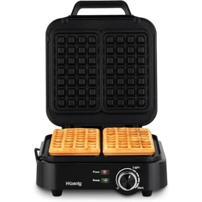 H.Koenig Kompakter Waffelmaker GFX420, 1200 W Leistung, antihaftbeschichtete Platten, einstellbare Temperatur, 3 Bräunungsstufen, Überlaufrinne, rutschfeste Standfüße, Farbe: Schwarz H.Koenig Kompakter Waffelmaker GFX420, 1200 W Leistung, antihaftbeschichtete Platten, einstellbare Temperatur, 3 Bräunungsstufen, Überlaufrinne, rutschfeste Standfüße, Farbe: Schwarz