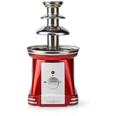 NEDIS Schokoladenbrunnen – Im Retro-Design aus Kunststoff und Edelstahl mit 3 Ebenen – Spülmaschinenfest – 40 cm Durchmesser – Rot-Weiß NEDIS Schokoladenbrunnen – Im Retro-Design aus Kunststoff und Edelstahl mit 3 Ebenen – Spülmaschinenfest – 40 cm Durchmesser – Rot-Weiß