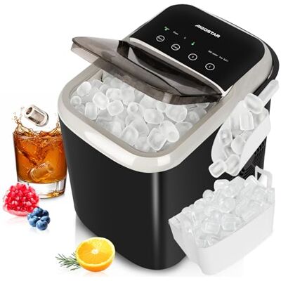 Aigostar Eiswürfelmaschine Klein, Doppeldeckel Ice Cube Maker, Schwarz 1,5L, 130W, 14kg/24h, 9 Eiswürfel in 6-9 Mins, 2 Eiswürfel Größen, Selbstreinigend, Eisbehälter voll & Wassermangelwarnung Aigostar Eiswürfelmaschine Klein, Doppeldeckel Ice Cube Maker, Schwarz 1,5L, 130W, 14kg/24h, 9 Eiswürfel in 6-9 Mins, 2 Eiswürfel Größen, Selbstreinigend, Eisbehälter voll & Wassermangelwarnung