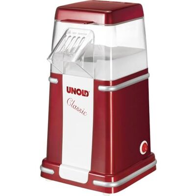 Unold 48525 Classic Popcorn-Maker Rot, Weiß, 900 W, 220 V, Movienight, ohne Fett und Öl, Heißluft Popcorn, fettarm, Party Popcorn Maschine für Zuhause Unold 48525 Classic Popcorn-Maker Rot, Weiß, 900 W, 220 V, Movienight, ohne Fett und Öl, Heißluft Popcorn, fettarm, Party Popcorn Maschine für Zuhause