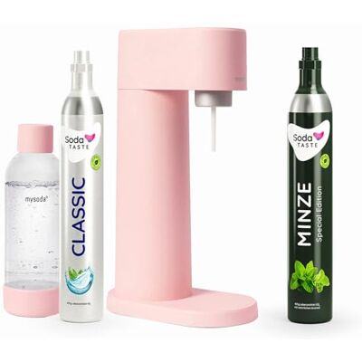 SodaTASTE Sparpaket: Mysoda Woody Wassersprudler aus erneuerbarem Holzkomposit mit 1L BPA-freier Plastikflasche, CO2-Zylinder Classic + CO2-Zylinder Minze (Rosa) SodaTASTE Sparpaket: Mysoda Woody Wassersprudler aus erneuerbarem Holzkomposit mit 1L BPA-freier Plastikflasche, CO2-Zylinder Classic + CO2-Zylinder Minze (Rosa)