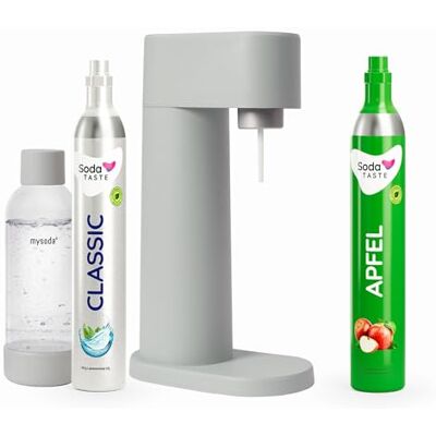 SodaTASTE Sparpaket: Mysoda Woody Wassersprudler aus erneuerbarem Holzkomposit mit 1L BPA-freier Plastikflasche, CO2-Zylinder Classic + CO2-Zylinder Apfel (Grau) SodaTASTE Sparpaket: Mysoda Woody Wassersprudler aus erneuerbarem Holzkomposit mit 1L BPA-freier Plastikflasche, CO2-Zylinder Classic + CO2-Zylinder Apfel (Grau)