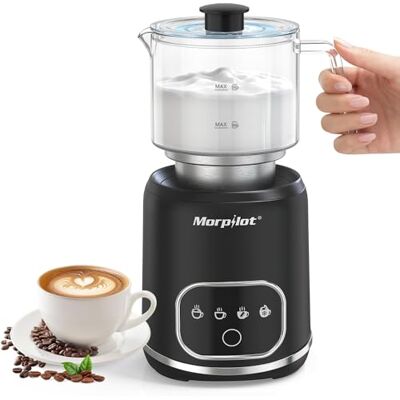 morpilot Milchaufschäumer Elektrisch Glas 4 in 1 Funktion, Schön zu Sehen, Kapazität 300ml Cappuccino oder 600ml Heiße Milch, Split-Design, Schwarz morpilot Milchaufschäumer Elektrisch Glas 4 in 1 Funktion, Schön zu Sehen, Kapazität 300ml Cappuccino oder 600ml Heiße Milch, Split-Design, Schwarz