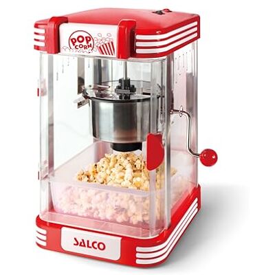 Salco Retro-Popcornmaker – Popcornmaschine im 50er Jahre Kino-Stil, 300 W, Kessel mit Antihaft-Beschichtung, eingebautes Rührsystem, inkl. Popcornschale & Messlöffel, Beleuchtung im Auffangbehälter Salco Retro-Popcornmaker – Popcornmaschine im 50er Jahre Kino-Stil, 300 W, Kessel mit Antihaft-Beschichtung, eingebautes Rührsystem, inkl. Popcornschale & Messlöffel, Beleuchtung im Auffangbehälter