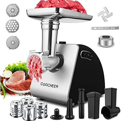 COOCHEER Fleischwolf Elektrisch 2000W, Elektrischer Fleischwolf mit Wurstfüller, Spritzgebäckvorsatz, 3 Edelstahl Lochscheiben für Fleisch und Gemüse COOCHEER Fleischwolf Elektrisch 2000W, Elektrischer Fleischwolf mit Wurstfüller, Spritzgebäckvorsatz, 3 Edelstahl Lochscheiben für Fleisch und Gemüse
