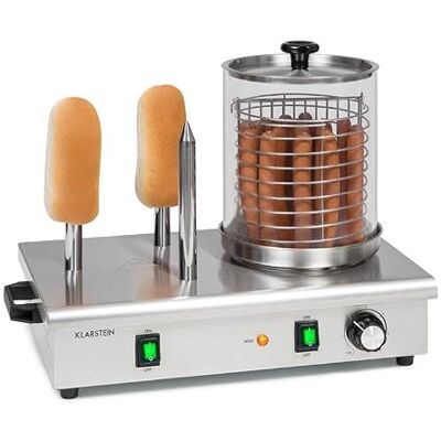 Klarstein Wurstfabrik Pro 600 Hot Dog Maker, 600 Watt, 3 Heizspieße, Temperaturregler 30-100 °C, Glaszylinder: Ø 20 cm, Edelstahlkäfig: Ø 17 cm, Edelstahlgehäuse, Profi Würstchenkocher, silber Klarstein Wurstfabrik Pro 600 Hot Dog Maker, 600 Watt, 3 Heizspieße, Temperaturregler 30-100 °C, Glaszylinder: Ø 20 cm, Edelstahlkäfig: Ø 17 cm, Edelstahlgehäuse, Profi Würstchenkocher, silber