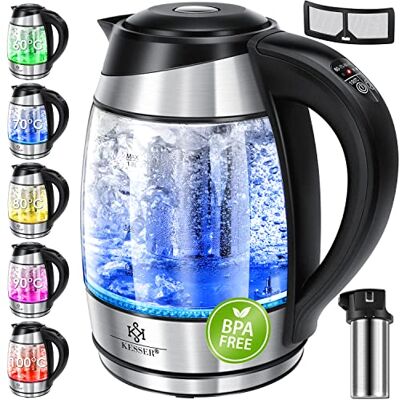KESSER ® Wasserkocher 1,8L Edelstahl mit LED Beleuchtung-Farbe je nach Temperaturwahl 60, 70, 80, 90, 100 °C Glaswasserkocher, Platzsparend, Warmhaltefunktion inkl. Teesieb-Einsatz und Kalk-Filter KESSER ® Wasserkocher 1,8L Edelstahl mit LED Beleuchtung-Farbe je nach Temperaturwahl 60, 70, 80, 90, 100 °C Glaswasserkocher, Platzsparend, Warmhaltefunktion inkl. Teesieb-Einsatz und Kalk-Filter