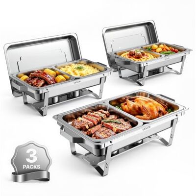 VEVOR Chafing Dish 3er-Set je 8,52 L Edelstahl Warmhaltebehälter Buffets Hochzeiten und Partys, Warme und Kalte Speisen Servieren, Brennstoffbehälter, 6 Behälter in Halber Größe, Faltbarer Ständer VEVOR Chafing Dish 3er-Set je 8,52 L Edelstahl Warmhaltebehälter Buffets Hochzeiten und Partys, Warme und Kalte Speisen Servieren, Brennstoffbehälter, 6 Behälter in Halber Größe, Faltbarer Ständer