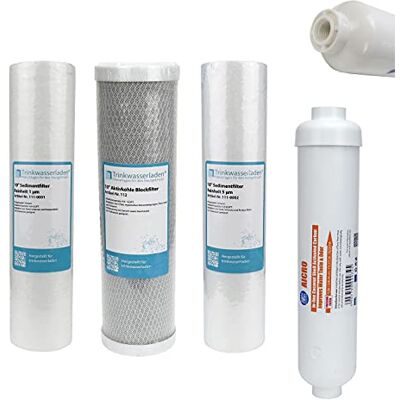 Trinkwasserladen Filter Set 10" 4-teilig Ersatzfilter Umkehrosmose Anlage RO Sediment Aktivkohle Trinkwasserladen Filter Set 10" 4-teilig Ersatzfilter Umkehrosmose Anlage RO Sediment Aktivkohle