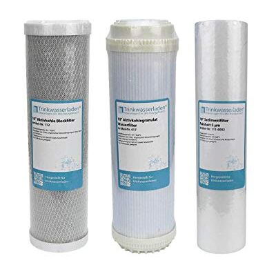 Trinkwasserladen Filter Set 10" 3-teilig Ersatzfilter Umkehrosmose Anlage RO Sediment Aktivkohle Trinkwasserladen Filter Set 10" 3-teilig Ersatzfilter Umkehrosmose Anlage RO Sediment Aktivkohle